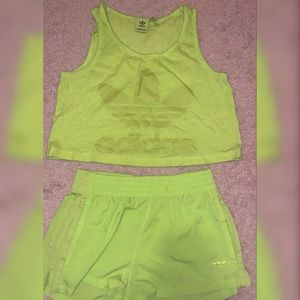 Adidas lime green two piece set